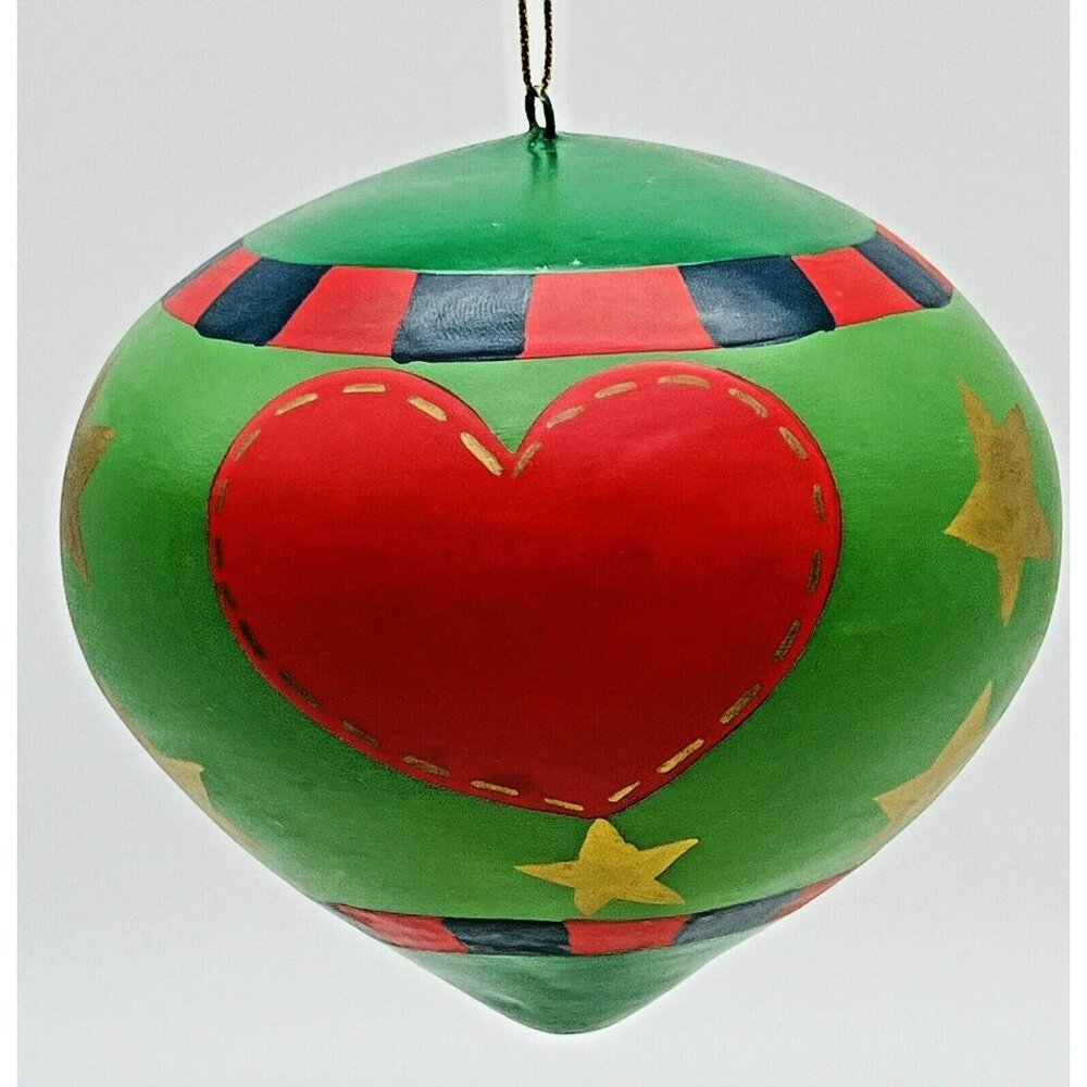 Pier 1 Imports Wooden Ornament Heart Stars 3.5 inch Green Red Blue Gold